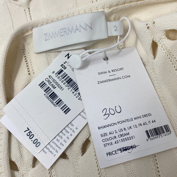 Zimmermann Rhiannon Pointelle Cream Sweater Dress Size 2 / US 8 NWT $750 - Picture 8 of 11